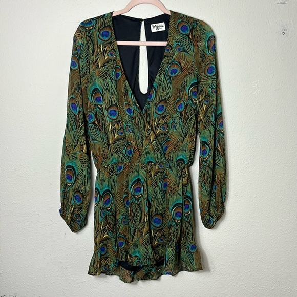 Show Me Your Mumu Donnie Peacock Print Romper Long Sleeve V-Neck size large - Picture 1 of 10